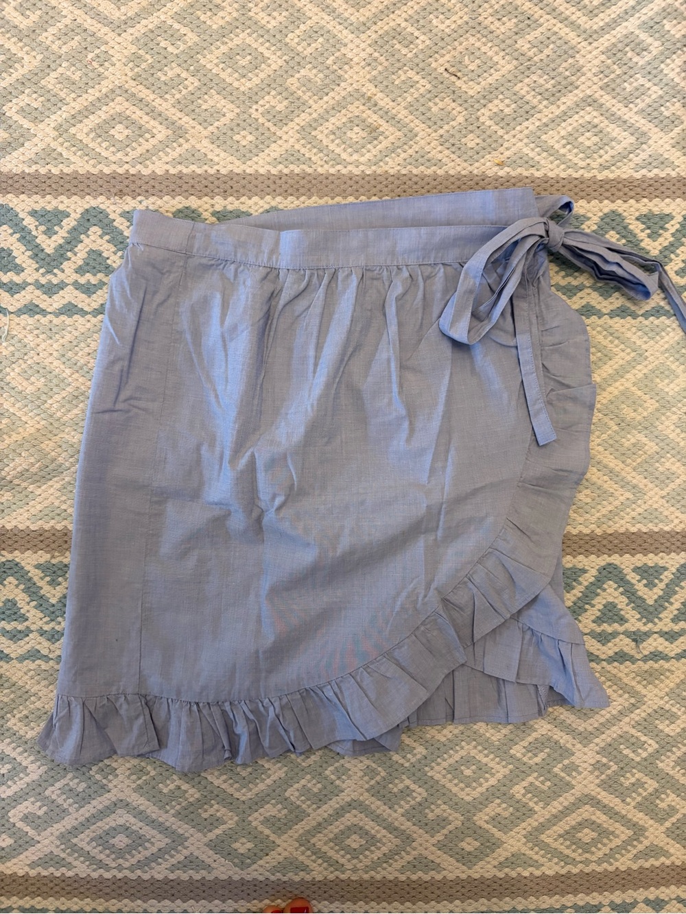 J Crew Light Blue Ruffled Tie-Waist Wrap Skirt